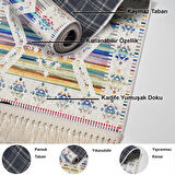 Dekoreko Kaymaz Taban Djt Mutfak Halısı Star Pamuk Saçaklı İskandinav F5014