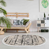 Dekoreko Kaymaz Taban Djt Salon Halısı Yıldız Deri Saçaklı Oval İskandinav M5141