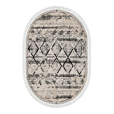 Dekoreko Kaymaz Taban Djt Salon Halısı Yıldız Deri Saçaklı Oval İskandinav M5141