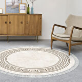 Dekoreko Kaymaz Taban Djt Salon Halısı Yıldız Deri Saçaklı Yuvarlak Modern 626M