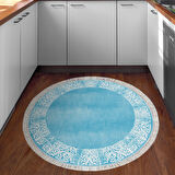 Dekoreko Kaymaz Taban Djt Mutfak Halısı Yıldız Deri Saçaklı Yuvarlak Modern 1460