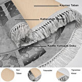 Dekoreko Kaymaz Taban Djt Mutfak Halısı Yıldız Deri Saçaklı Yuvarlak Modern 691M
