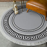 Dekoreko Kaymaz Taban Djt Salon Halısı Yıldız Deri Saçaklı Yuvarlak Modern 651M