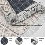 Dekoreko Kaymaz Taban Djt Salon Halısı Star Pamuk Saçaklı Oval İskandinav F5078