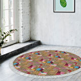 Dekoreko Kaymaz Taban Djt Salon Halısı Trend Saçaklı Yuvarlak Modern 2155M