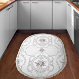 Dekoreko Kaymaz Taban Djt Mutfak Halısı Yıldız Deri Saçaklı Oval Modern 1494