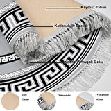 Dekoreko Kaymaz Taban Djt Salon Halısı Yıldız Deri Saçaklı Yuvarlak Modern 651M