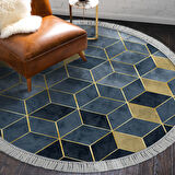 Dekoreko Kaymaz Taban Djt Salon Halısı Yıldız Deri Saçaklı Yuvarlak İskandinav 2146M