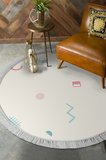 Kaymaz Dijital Mutfak & Salon Halı Trend Saçaklı Yuvarlak Geometrik E5015