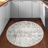 Dekoreko Kaymaz Taban Djt Mutfak Halısı Yıldız Deri Saçaklı Yuvarlak İskandinav F5083