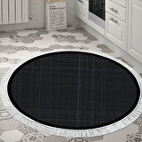 Alanur Home Kaymaz Taban Djt Banyo Mutfak Salon Halı Yıldız Deri Saçaklı Yuvarlak Dokuma Desen E5007