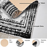 Dekoreko Kaymaz Taban Djt Salon Halısı Yıldız Deri Saçaklı Modern M5132