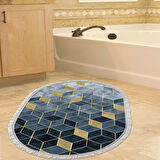 Dekoreko Kaymaz Taban Djt Banyo Halısı Star Pamuk Saçaklı Oval İskandinav 2146M