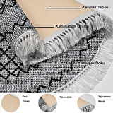 Dekoreko Kaymaz Taban Djt Salon Halısı Yıldız Deri Saçaklı Yuvarlak Modern M5001