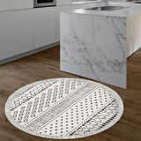 Dekoreko Kaymaz Taban Djt Mutfak Halısı Yıldız Deri Saçaklı Yuvarlak İskandinav F5086