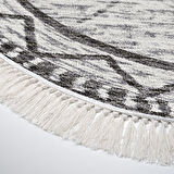 Dekoreko Kaymaz Taban Djt Salon Halısı Yıldız Deri Saçaklı Oval İskandinav F5081