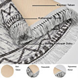 Dekoreko Kaymaz Taban Djt Salon Halısı Yıldız Deri Saçaklı Oval İskandinav F5081