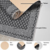 Dekoreko Kaymaz Taban Djt Salon Halısı Yıldız Deri Saçaklı Modern M5001