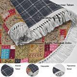 Dekoreko Kaymaz Taban Djt Salon Halısı Star Pamuk Saçaklı Yuvarlak Modern 2155M