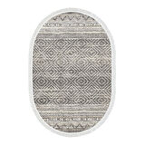 Dekoreko Kaymaz Taban Djt Salon Halısı Yıldız Deri Saçaklı Oval İskandinav F5087