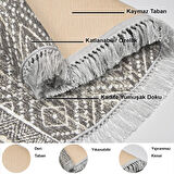 Dekoreko Kaymaz Taban Djt Salon Halısı Yıldız Deri Saçaklı Oval İskandinav F5087