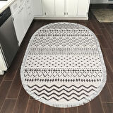 Dekoreko Kaymaz Taban Djt Mutfak Halısı Yıldız Deri Saçaklı Oval İskandinav F5086