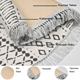 Dekoreko Kaymaz Taban Djt Mutfak Halısı Yıldız Deri Saçaklı Oval İskandinav F5086