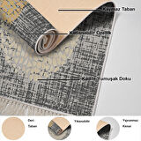 Dekoreko Kaymaz Taban Djt Mutfak Halısı Yıldız Deri Saçaklı Modern E4052 Krem Oranj Kırmızı