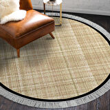 Alanur Home Kaymaz Taban Djt Banyo Mutfak Salon Halı  Trend Saçaklı Yuvarlak Dokuma Desen E5007