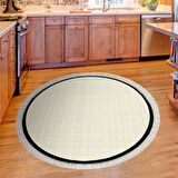 Alanur Home Kaymaz Taban Djt Banyo Mutfak Salon Halı Yıldız Deri Saçaklı Yuvarlak Dokuma Desen E5007