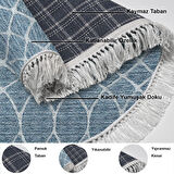 Dekoreko Kaymaz Taban Djt Salon Halısı Star Pamuk Saçaklı Yuvarlak İskandinav F5084