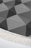Kaymaz Dijital Mutfak & Salon Halı Trend Saçaklı Yuvarlak Geometrik E5010