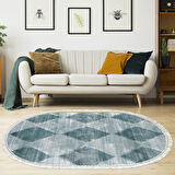 Dekoreko Kaymaz Taban Djt Salon Halısı Star Pamuk Saçaklı Oval İskandinav F5131