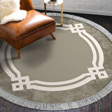 Dekoreko Kaymaz Taban Djt Salon Halısı Star Pamuk Saçaklı Yuvarlak Modern 657M