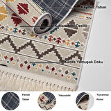 Dekoreko Kaymaz Taban Djt Mutfak Halısı Star Pamuk Saçaklı İskandinav F5001