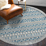 Dekoreko Kaymaz Taban Djt Salon Halısı Yıldız Deri Saçaklı Yuvarlak İskandinav F5082