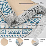 Dekoreko Kaymaz Taban Djt Salon Halısı Yıldız Deri Saçaklı Yuvarlak İskandinav F5082