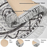 Dekoreko Kaymaz Taban Djt Mutfak Halısı Yıldız Deri Saçaklı Yuvarlak İskandinav F5081