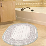 Dekoreko Kaymaz Taban Djt Banyo Halısı Yıldız Deri Saçaklı Oval Modern M5076