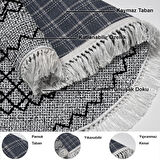 Dekoreko Kaymaz Taban Djt Salon Halısı Star Pamuk Saçaklı Yuvarlak Modern M5001