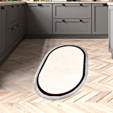 Alanur Home Kaymaz Taban Djt Banyo Mutfak Salon Halı  Trend Saçaklı Oval Dokuma Desen E5001