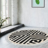 Dekoreko Kaymaz Taban Djt Salon Halısı Star Pamuk Saçaklı Yuvarlak Modern 658M