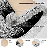 Dekoreko Kaymaz Taban Djt Salon Halısı Yıldız Deri Saçaklı Oval Modern 1342