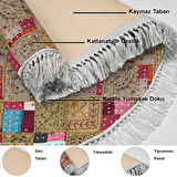 Dekoreko Kaymaz Taban Djt Salon Halısı Yıldız Deri Saçaklı Yuvarlak Modern 2155M