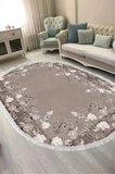 Dijital Baskılı Oval Salon Halısı | Kaymaz Yıkanabilir | Keçe Taban Saçaklı | Çiçekli | P1388