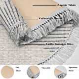 Dekoreko Kaymaz Taban Djt Salon Halısı Yıldız Deri Saçaklı Yuvarlak İskandinav F5085