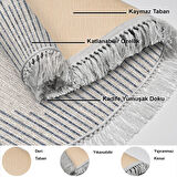 Dekoreko Kaymaz Taban Djt Mutfak Halısı Yıldız Deri Saçaklı Oval İskandinav F5085