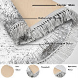Dekoreko Kaymaz Taban Djt Mutfak Halısı Yıldız Deri Saçaklı Yuvarlak Modern 1342