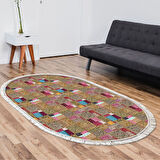 Dekoreko Kaymaz Taban Djt Salon Halısı Star Pamuk Saçaklı Oval Modern 2155M