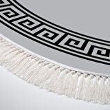 Dekoreko Kaymaz Taban Djt Salon Halısı Yıldız Deri Saçaklı Oval Modern 656M